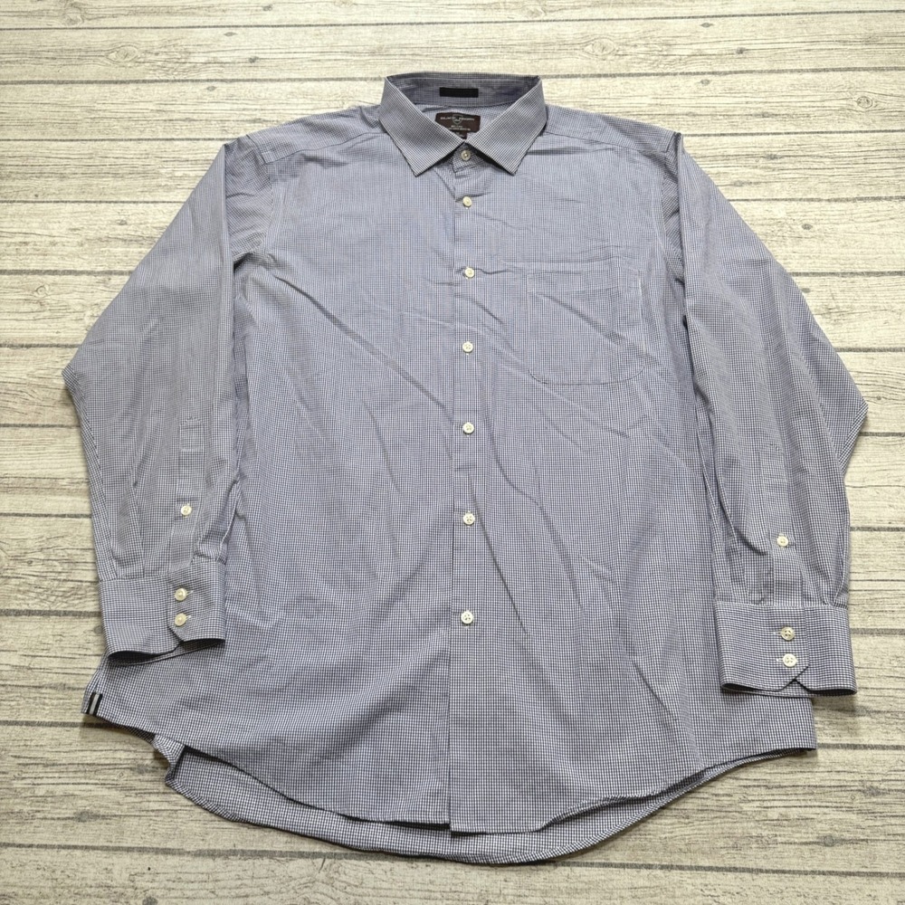 Black Brown Dress Shirt Mens 18-36 Blue Gingham 80s 2-Ply Egyptian Cotton Preppy
